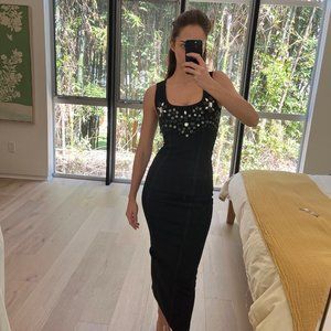 Alessandra Rich midi embellished denim body-con 90's style dress